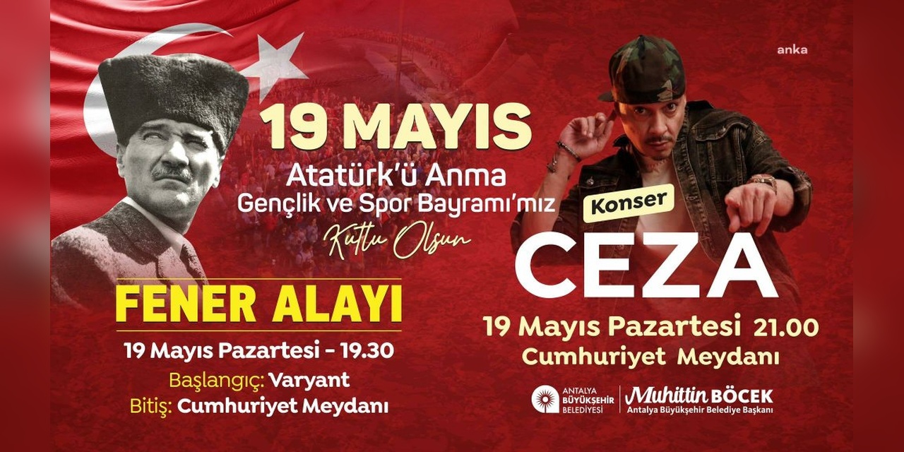 Antalya Büyükşehir Belediyesi, 19 Mayıs'ı Fener Alayı ve Ücretsiz Ulaşımla Kutlayacak