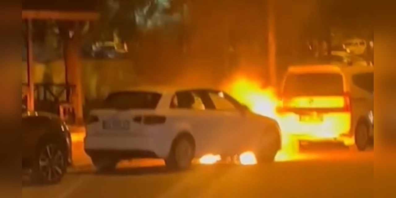 Birecik'te park halindeki otomobil alev alev yandı
