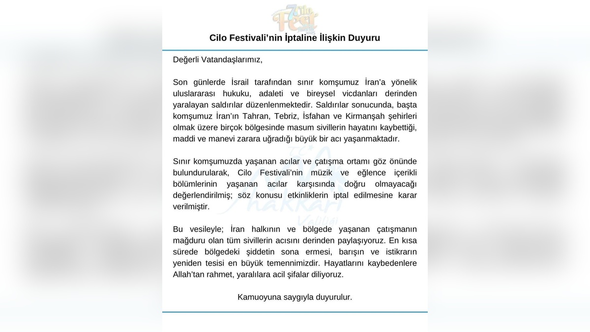 Cilo Dağı Festivali'nin müzik bölümü iptal edildi