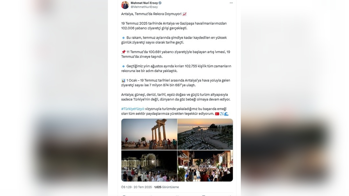 Antalya'ya günlük yabancı ziyaretçi sayısı rekor kırdı: 102 bin 6 kişi