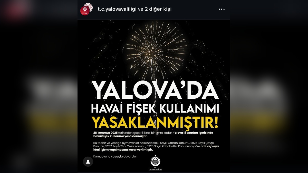 Yalova'da havai fişek yasağı